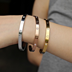 simple 18K gold titanium steel open bracelet inlaid diamond bracelet
