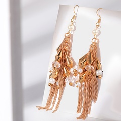 fashion inlaid pearl irregular chain geometric tassel alloy earrings wholesale