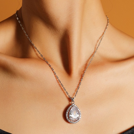 fashion Niche Design Copper Zircon Water Drop Pendant Necklace Female  NHQZY646108's discount tags