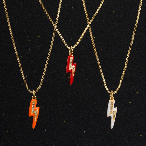new copper gold-plated micro-set zircon oil drop lightning pendant necklace's discount tags