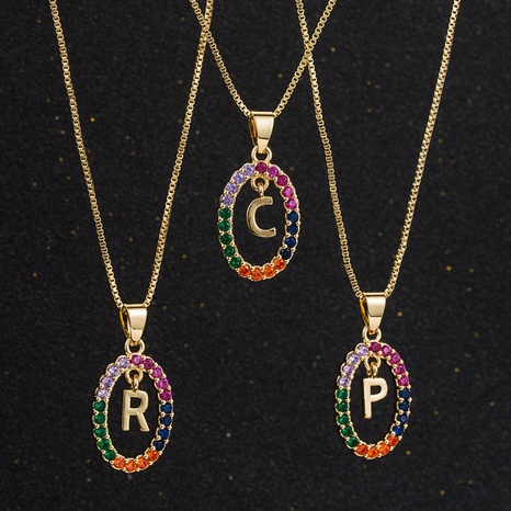 fashion copper-plated real gold micro-encrusted zircon English alphabet pendant necklace  NHYIS646149's discount tags