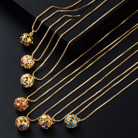 fashion copper gold-plated drop oil moon spherical pendant necklace wholesale's discount tags