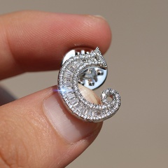 Letter C copper zircon brooch female corsage fixed clothes anti-glare pin