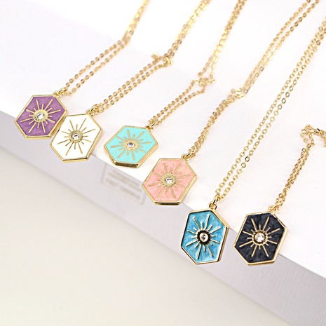 new copper micro-set diamond star pendant women's drip oil geometric necklace's discount tags