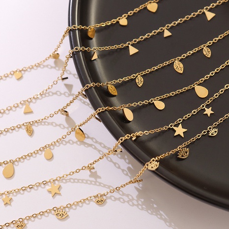 fashion geometric star oval leaf pendant necklace female titanium steel 18k trend jewelry's discount tags