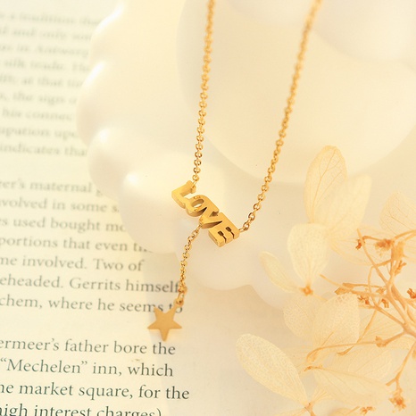 Korean simple star pendant letter LOVE necklace titanium steel jewelry female's discount tags
