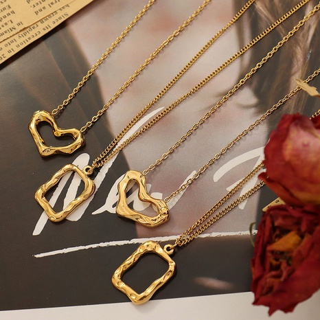 fashion peach heart batch flower pendant titanium steel square necklace female's discount tags