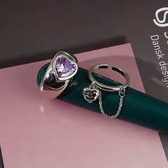fashion heart shaped purple zircon chain copper ring suit wholesale