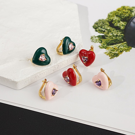 vintage heart shaped oil drop zircon copper earrings wholesale's discount tags