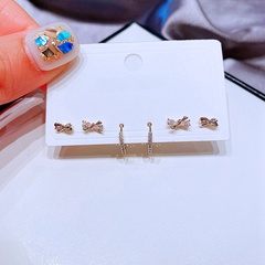 fashion simple and small zircon bow copper earrings three pairs of cards