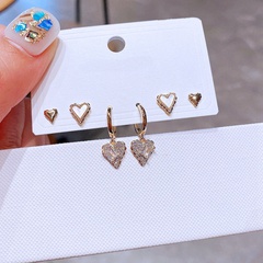 fashion shell zircon heart shaped copper earrings three pairs wholesale