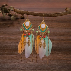 fashion jewelry tassel bohemian retro feather alloy earrings