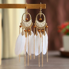 fashion long tassel feather rice bead drop earrings wholesale