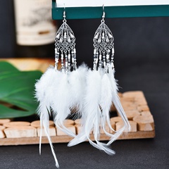 popular bohemian long tassel retro feather earrings wholesale