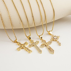 Cross necklace women's fashion 18k gold zircon pendant titanium steel sweater chain