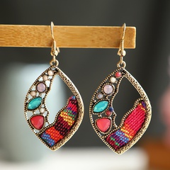 ethnic acrylic hollow alloy drop-shaped colorful woven cloth earrings jewelry