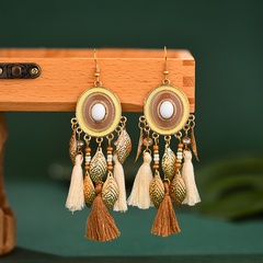 Fashion oval tassel women's texture oil drop leaf alloy earrings jewelry