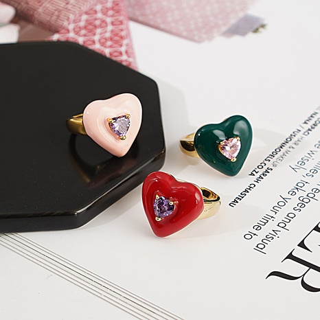 retro dripping oil zircon open heart shaped contrast color ring wholesale's discount tags
