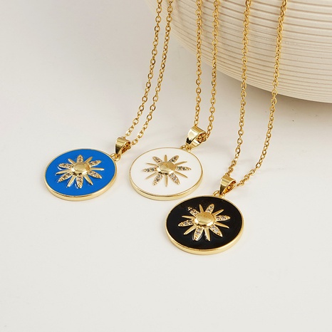 Enamel necklace female simple drip oil round card sunflower titanium steel sweater chain's discount tags