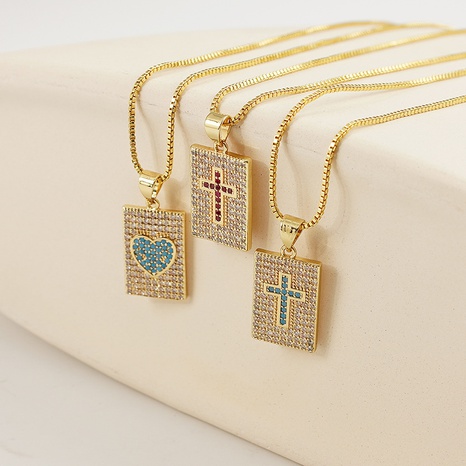 Quadratische Halskette mit Herz, weibliche Retro-Pulloverkette aus 18 Karat Gold, Titanstahl, Zirkon's discount tags