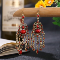 creative ethnic metal hollow geometric long tassel water drop earrings wholesale