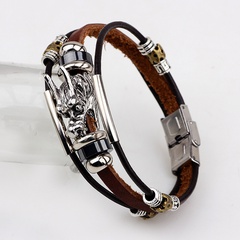 Bracelet en alliage de corde de cuir multicouche de bijoux ethniques de mode
