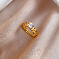 Fashion hollow chain star inlaid zircon geometric brass ring wholesale