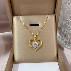 Titanium steel fashion simple hollow heart inlaid zircon Korean necklace