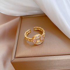 Fashion geometric hollow chain inlaid zircon brass open ring wholesale