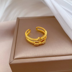 simple open bow double layer inlaid zircon brass ring wholesale