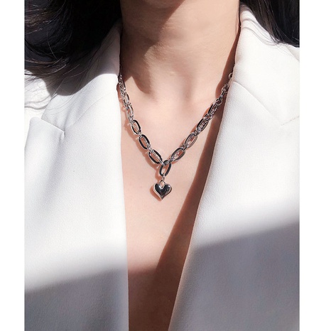 Copper-plated platinum hip-hop thick chain heart pendant necklace NHBAL646557's discount tags