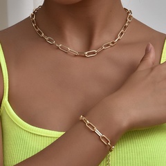 Fashion Geometric Hollow Thick Metal Necklace Bracelet Combination Set