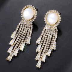 creative rhinestone pearl tassel alloy earrings