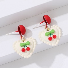 White Heart Cherry Pendant Earrings Geometric Alloy Jewelry