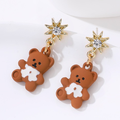 2022 cute romantic brown bear pendant acrylic diamond earrings's discount tags