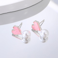 2022 Cute Simple Pink Heart Pearl Pendant Alloy Earrings