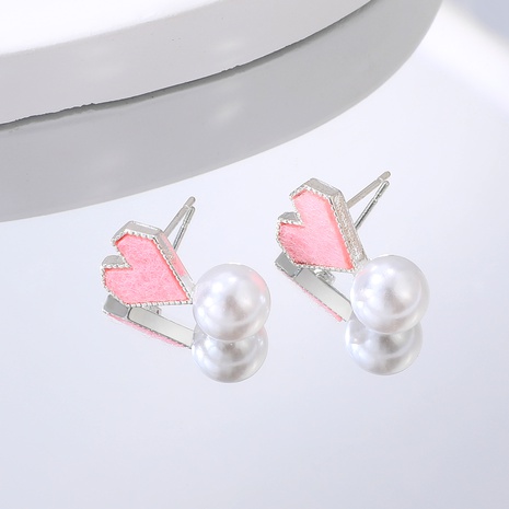 2022 Cute Simple Pink Heart Pearl Pendant Alloy Earrings's discount tags