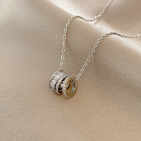 Fashion geometric pendent zircon titanium steel necklace female's discount tags