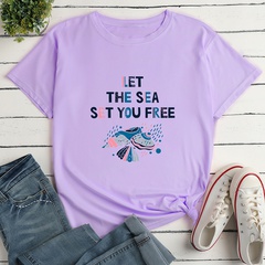 Simple Letter Print Ladies Loose Casual T-Shirt