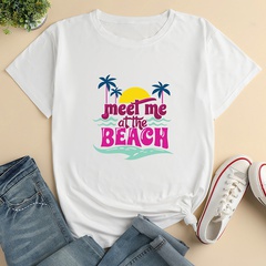 Letters Beach Print Ladies Loose Casual T-Shirt