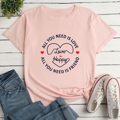 Letter Heart Print Ladies Loose Casual T-Shirt