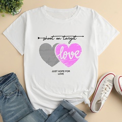 Heart Letter Print Ladies Loose Casual T-Shirt