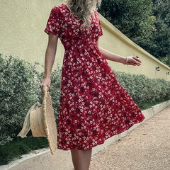 fashion spring and summer red floral dress