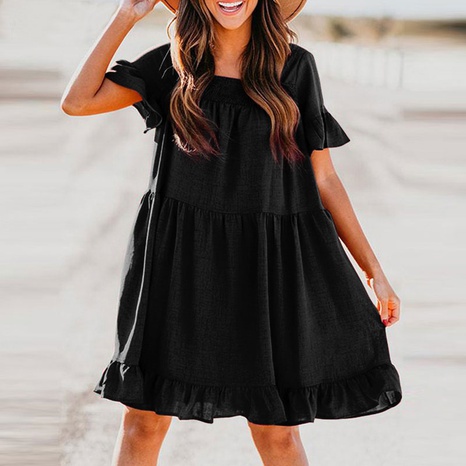 simple black loose slim pleated dress NHSHX647793's discount tags