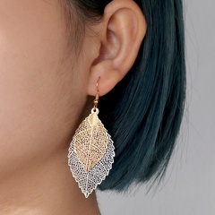 creative tree leaf ear hook hollow silver gold leaf pattern alloy earrings