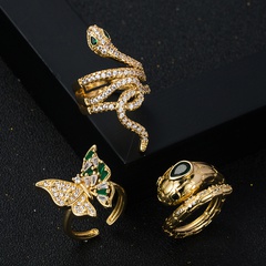 new copper gold-plated micro-set zircon butterfly snake female open copper ring accessories