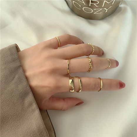 New 7-piece female fashion plain circle tail alloy ring set NHLL646614's discount tags