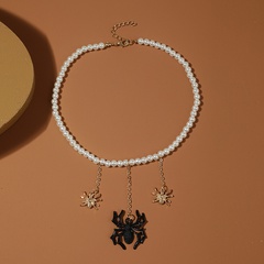 Bohemian fashion pearl creative spider pendant alloy necklace
