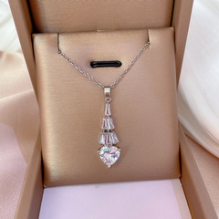 fashion titanium steel heart zircon micro-inlaid diamond necklace collarbone chain