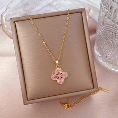 fashion titanium steel flower micro-encrusted diamond necklace collarbone chain